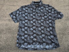 NAT NAST Silk Shirt Mens Large Black Blue Camp Bowling Hawaiian Floral