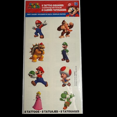 SUPER MARIO Temporary Tattoo 2x2'' Party Favor Teacher Reward Nintendo Amscan 8