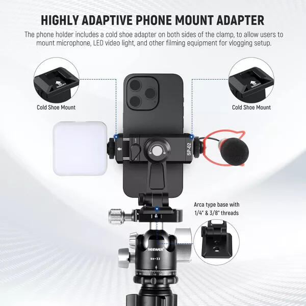Neewer Smartphone Tripod Mount Aluminum Alloy, 360° Rotatable Phone - View #10