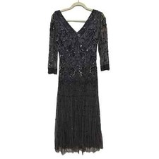 J KARA Gray Beaded Formal Mother of the Bride Groom Midi Dress Women s Size 6