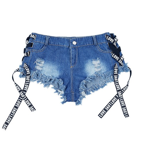 Lady Cut Off Denim Shorts Ripped Hole 