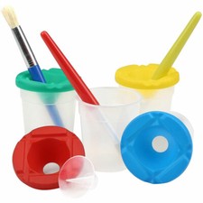 4 Non Spill Paint / Water Pots & 4 Chubby Paint Brushes Childrens Painting Set