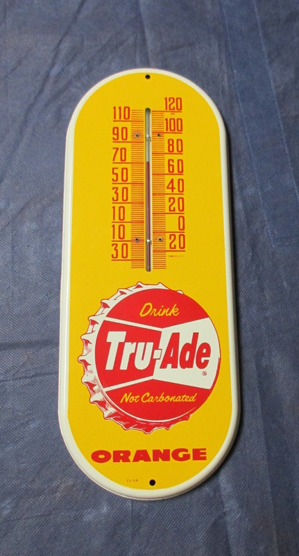 Vintage TRU-ADE Soda Thermometer Sign 1958 Bottle Cap NOS ~ Stunning Colors  WOW
