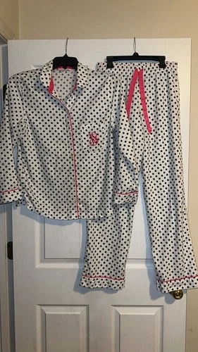Victoria's Secret Polka Dot 2-Piece Pajama Set Women Small White Black Comfy