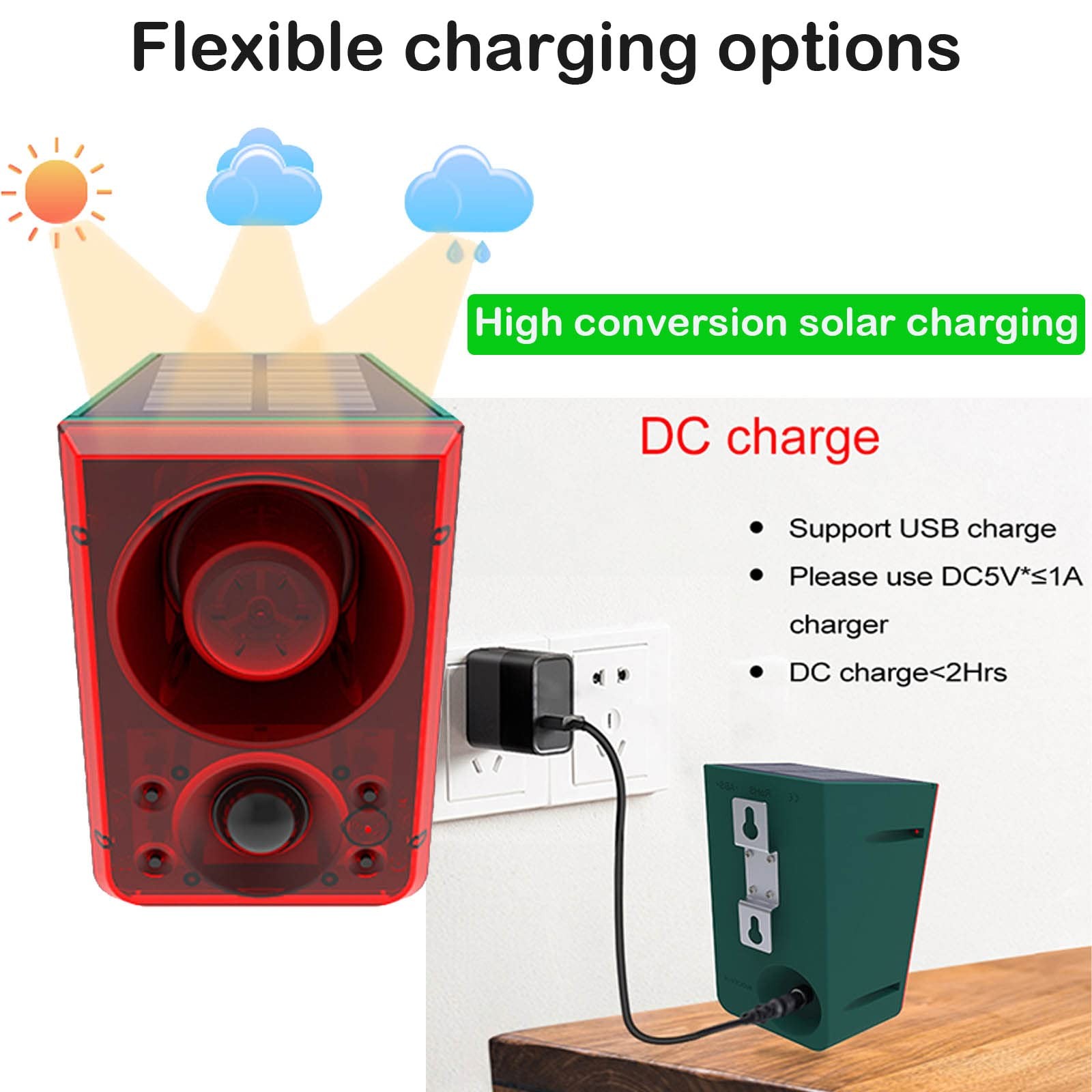 Solar Outdoor Motion Sensor Alarm - Dog Barking & Gunshot Sound 130db Motion ...