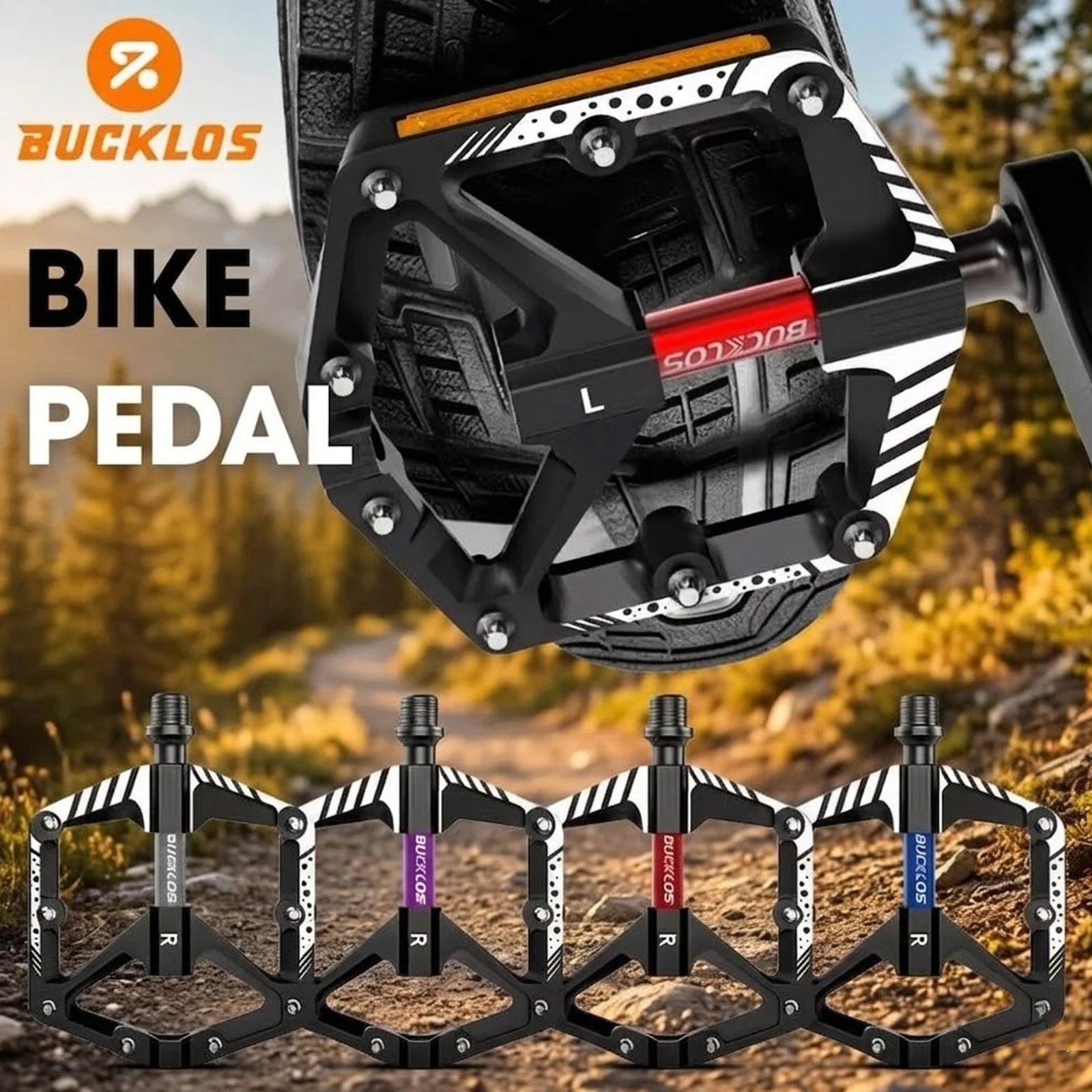 Pedali Piattaforma 9/16" con Cuscinetti a Sfera per Mountain Bike con Riflettore Alluminio