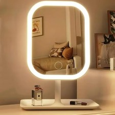 LED Lighted Tabletop Make-up Mirror Touch Sensor White Rectangle 18.7cm