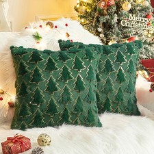 Christmas Throw Pillow Covers 18 x 18 Inch Set of 2, Green Christmas Tree wit...