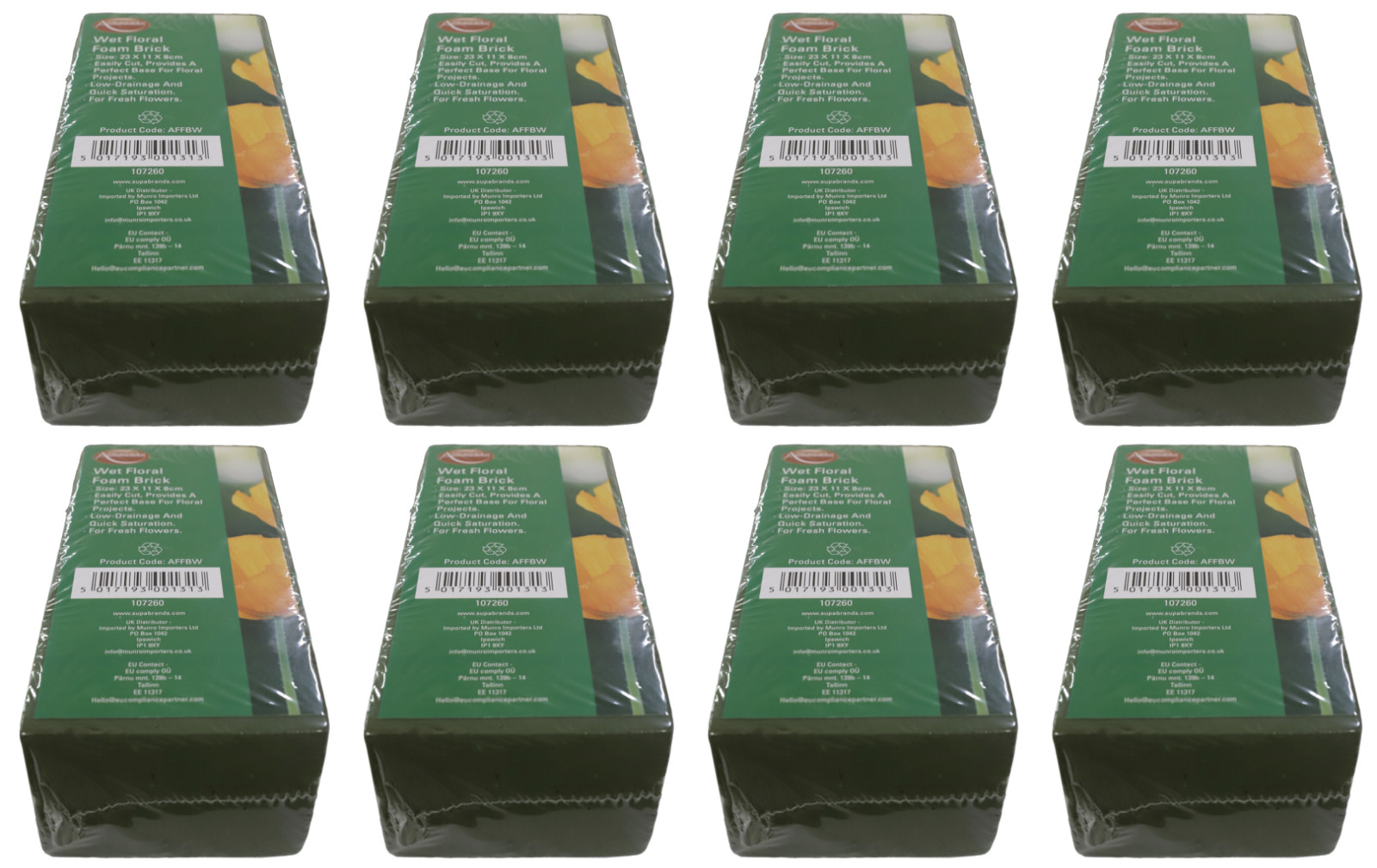8x Ambassador Wet Floral Fresh Flower Plant Craft Foam Brick - 23cm x 11cm x 8cm