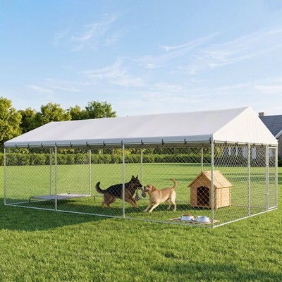 PawHut 20' x 10' x 7' Outdoor Dog Kennel with Roof, 2 Secure Latches