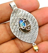 Natural Blue Fire Labradorite Madagascar 925 Sterling Silver Pendant