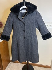 Vintage Girls Rothschild's Hooded Faux Fur Collar 100 Wool Long Overcoat Size 7