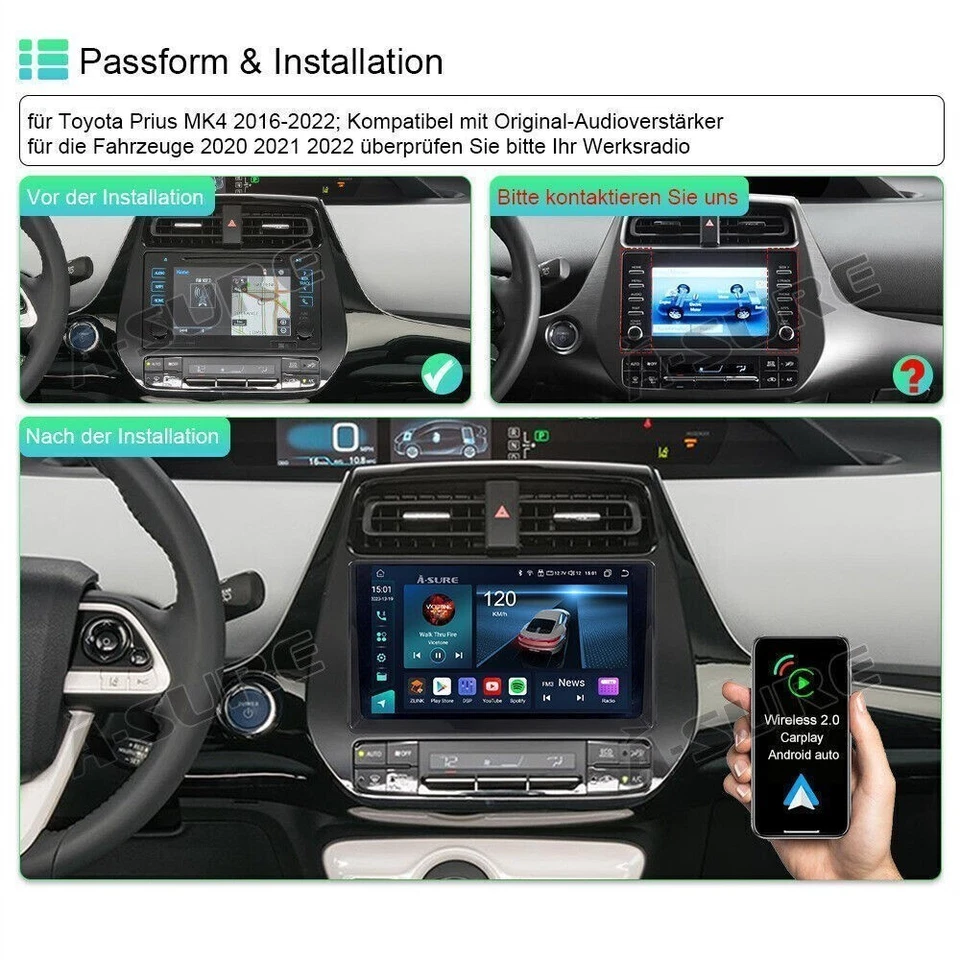 4+64G Android 14 Autoradio GPS NAV CarPlay 4G DSP Für Toyota Prius MK4 2016-2022 - Bild 3 von 4
