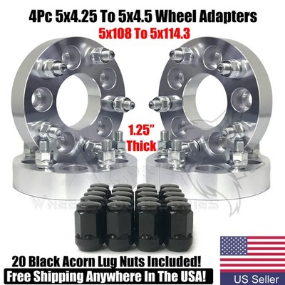4 Wheel Adapters  5x4.25 To 5x4.5 +20 Black Acorn Lug Nuts For Ford Focus Fusion
