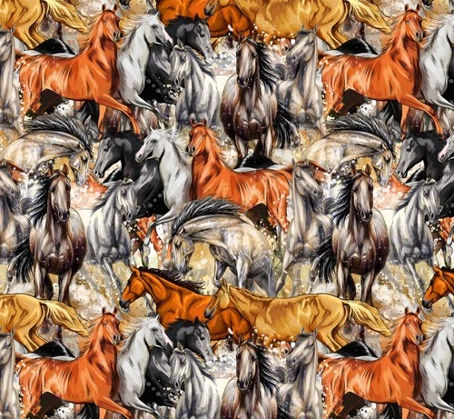 Animal Fabric | Galloping Horse Packed Multi | David Textiles YARD