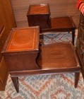 Pair of Vintage Two-Tier Step End Tables Rich Mahogany wood Mid Century — photo 2