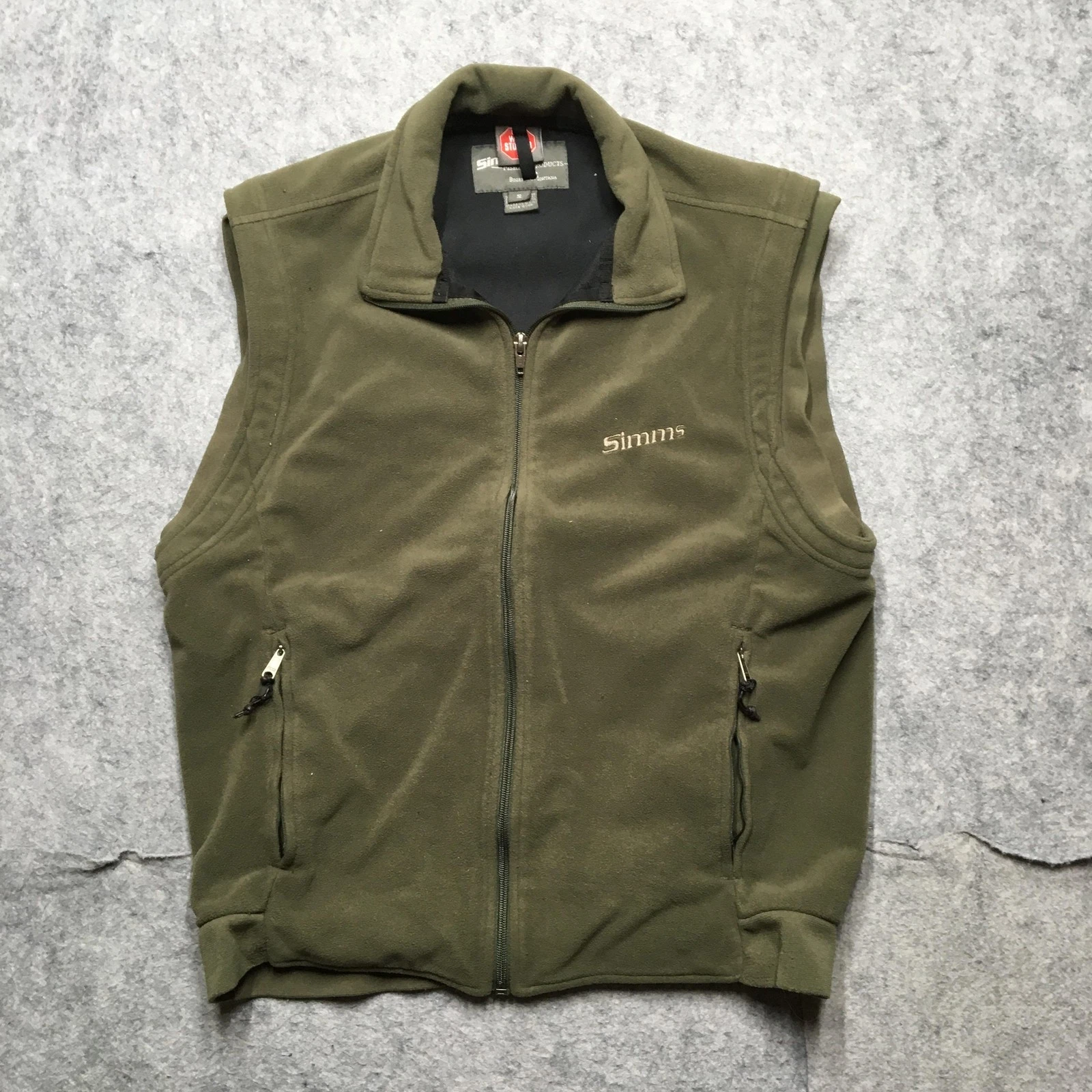 Simms Vest Mens Small Green Fleece Gore Windstopper Made USA Fishing Zip