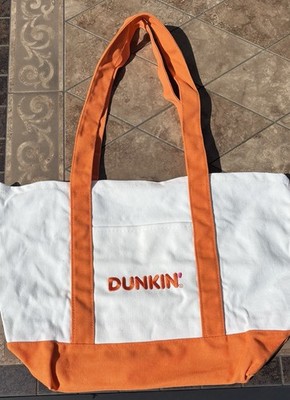 Limited Edition Dunkin  Donuts 2026 Orange & WhiteTote Bag W/Outside  Pocket NEW