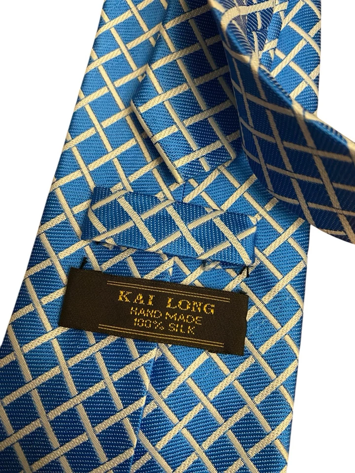 Corbata geométrica moderna KAI LONG ~ azul ~ toda seda ~ hecha a mano ~ 4,0" Foto 2 de 3