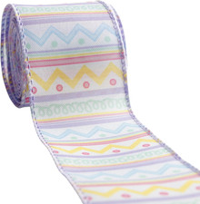 2.5 Inch X 10 Yards Pastel Easter Chevron Wired Ribbon, Colorful Zigzag Wired Ed