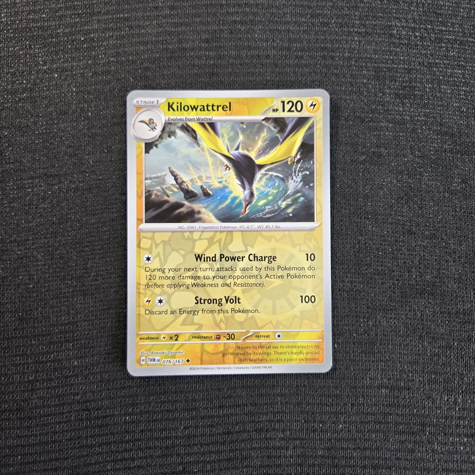 Pokemon TCG Twilight Masquerade Kilowattrel Reverse Holo Card 76/167