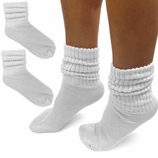 2 Pairs White Slouch Socks Cotton Plush Soft Thick Knit Scrunch Junior Girls 6-8