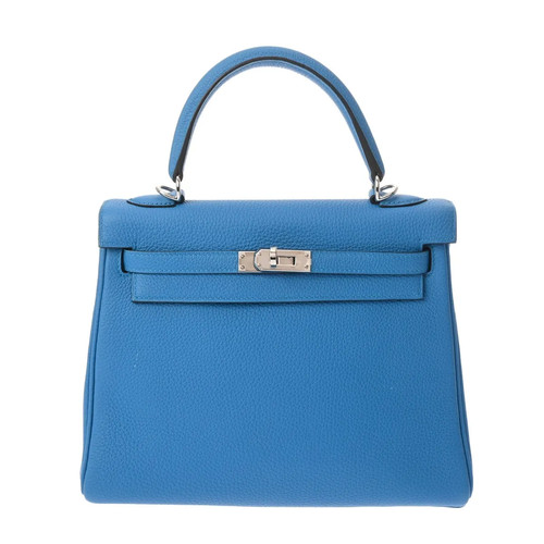 Hermes Kelly 25 Retourne 2Way 724846 Handbag Togo Leather Blue #WB156