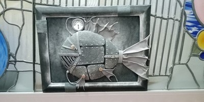 Steampunk Fish Metal 3D Wall Sculpture Framed Contemporary Art Assemblage