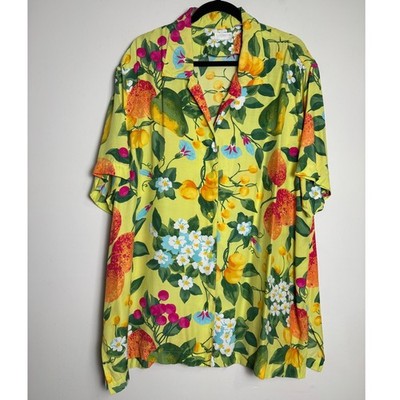 Elisabeth Womens Yellow Fruit Tropical Floral Shirt 22 Button Up Short Sleeve