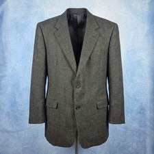 Burberry London Mens 44L Herringbone Tweed Blazer Sport Coat Gray Brown 2 Button