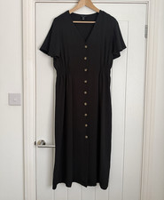 New Look Black Midi Shirt Dress UK 12 V-Neck Button Front Flutter Sleeve