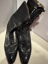Fyfes 1910s Antique Black Leather Edwardian Lace-Up Boots Size 9.5