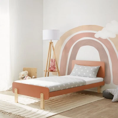Kinderbett 90x200 cm Jugendbett Lattenrost Einzelbett Bett Holz Rot Homestyle4u - Bild 1 von 4
