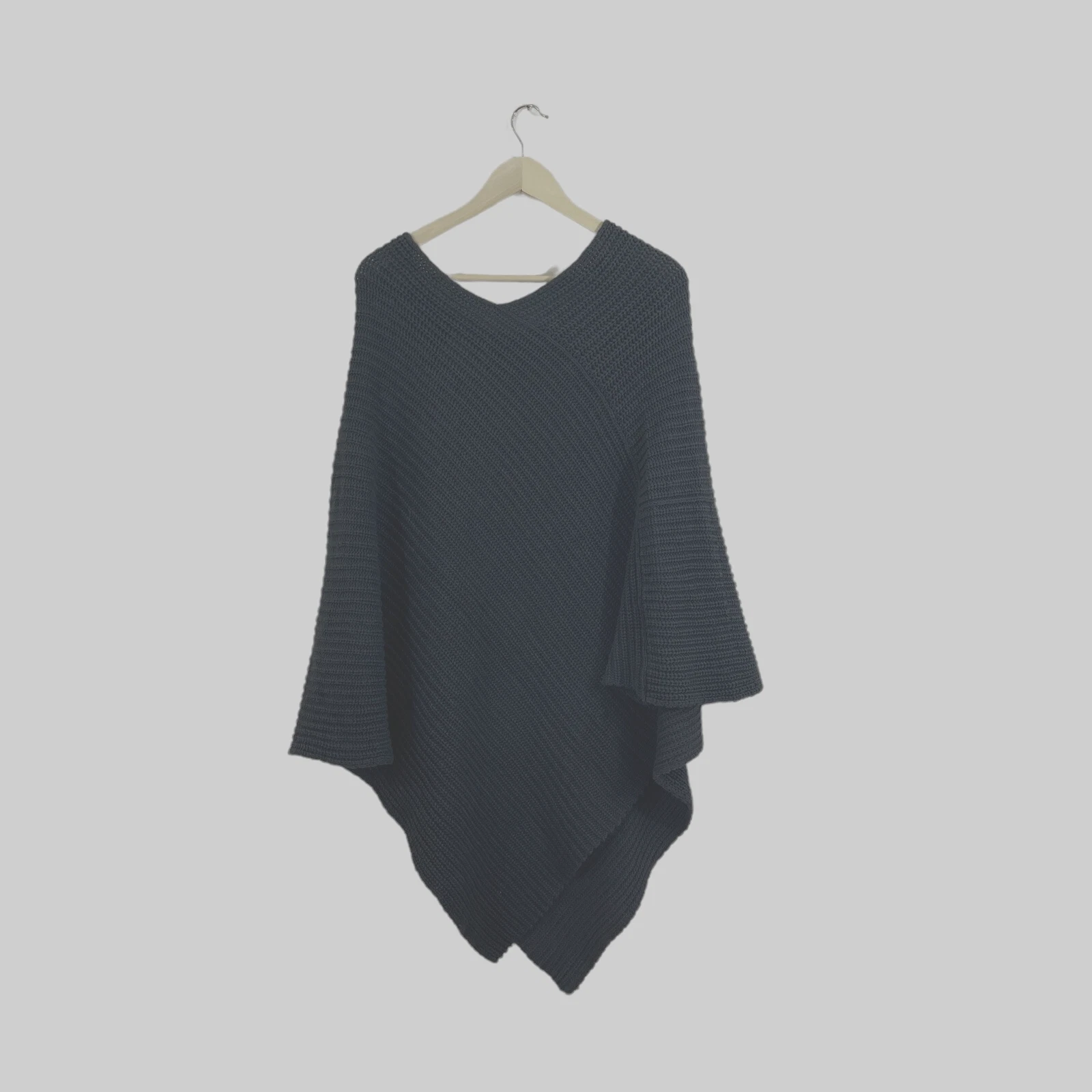 Love Your Melon Poncho Gray Cotton USA Sweater Knit One Size Boho Shawl Womens