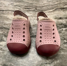 Native Faux Fur Lined Slip-On Clog Shoes Pink Rubber Upper Unisex US 7
