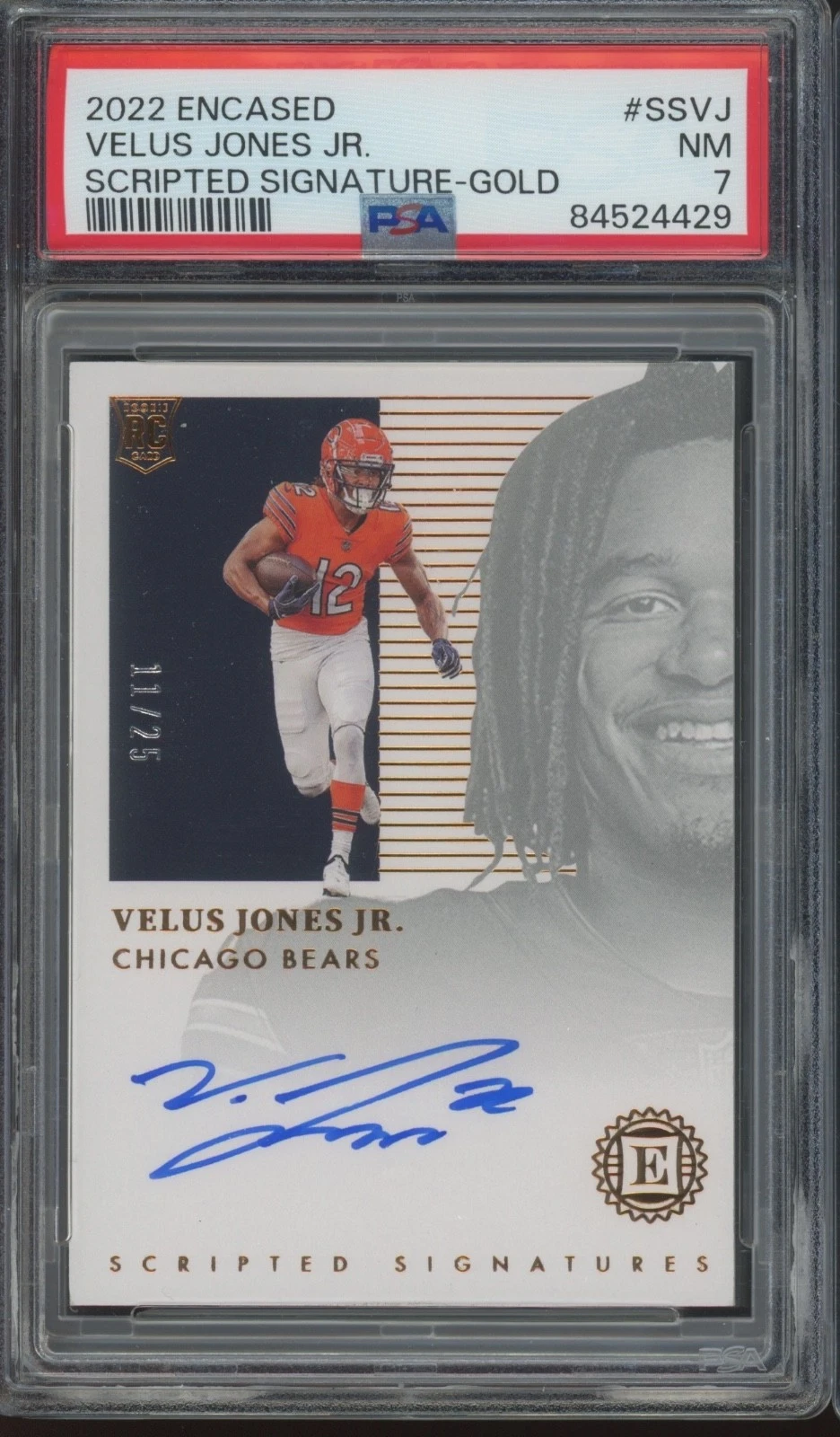 Velus Jones Jr. Panini Encased Scripted Signatures #SSVJ Gold