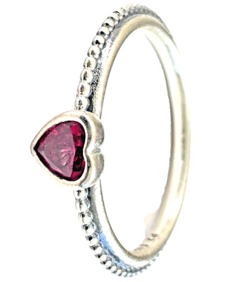 Pandora Sterling Silver One Love Ring Red Synthetic Ruby 190896SGR 60