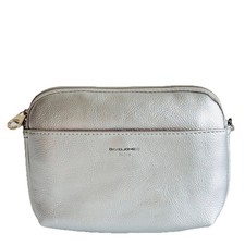 David Jones Handbag Silver PU Small Zip Top Crossbody Evening Party Bag - New