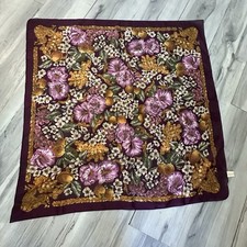 Berkshire Italian Fruit Floral Scarf 31"x31" Burgundy Orange Sheer Made in Italy