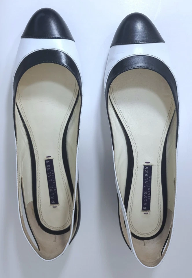Ralph Lauren Collection Sz 38.5 8* Black & White Ballet Flats Cutouts Minimalist - Image 2 of 4