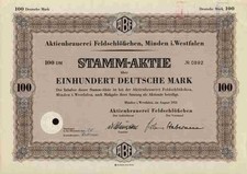 Aktienbrauerei Feldschl&ouml;&szlig;chen 1952 Minden B&uuml;ckeburg Dortmund 100 DM Schultheiss