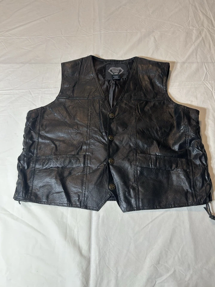 Diamond Plate Buffalo Leather Motorcycle Vest Black Live to Ride Eagle 2XL - Изображение 3 из 4