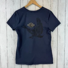 Harley Davidson Embroidered Graphic Eagle V-Neck Short Sleeve Tee Size Medium