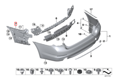 Genuine BMW 5 Series G30 Left Side Guide for Rear Bumper 