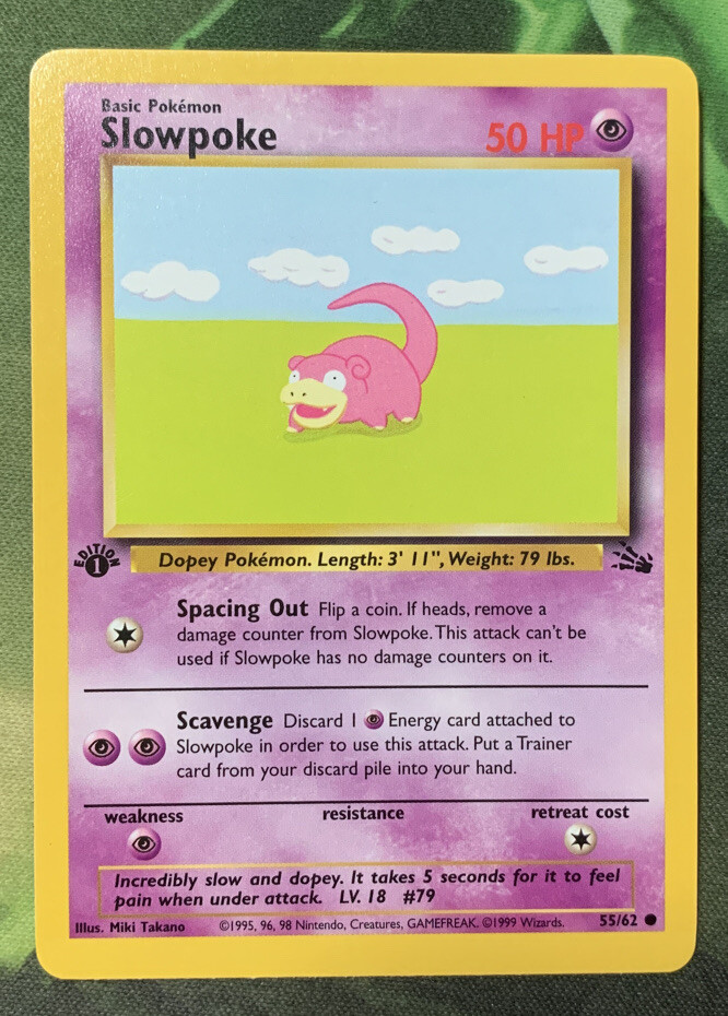 1st Edition Slowpoke 55/62 - Fossil - Near Mint