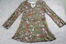 Copper Key Dress Medium M Floral Peplum Bell Sleeves Green Short Boho