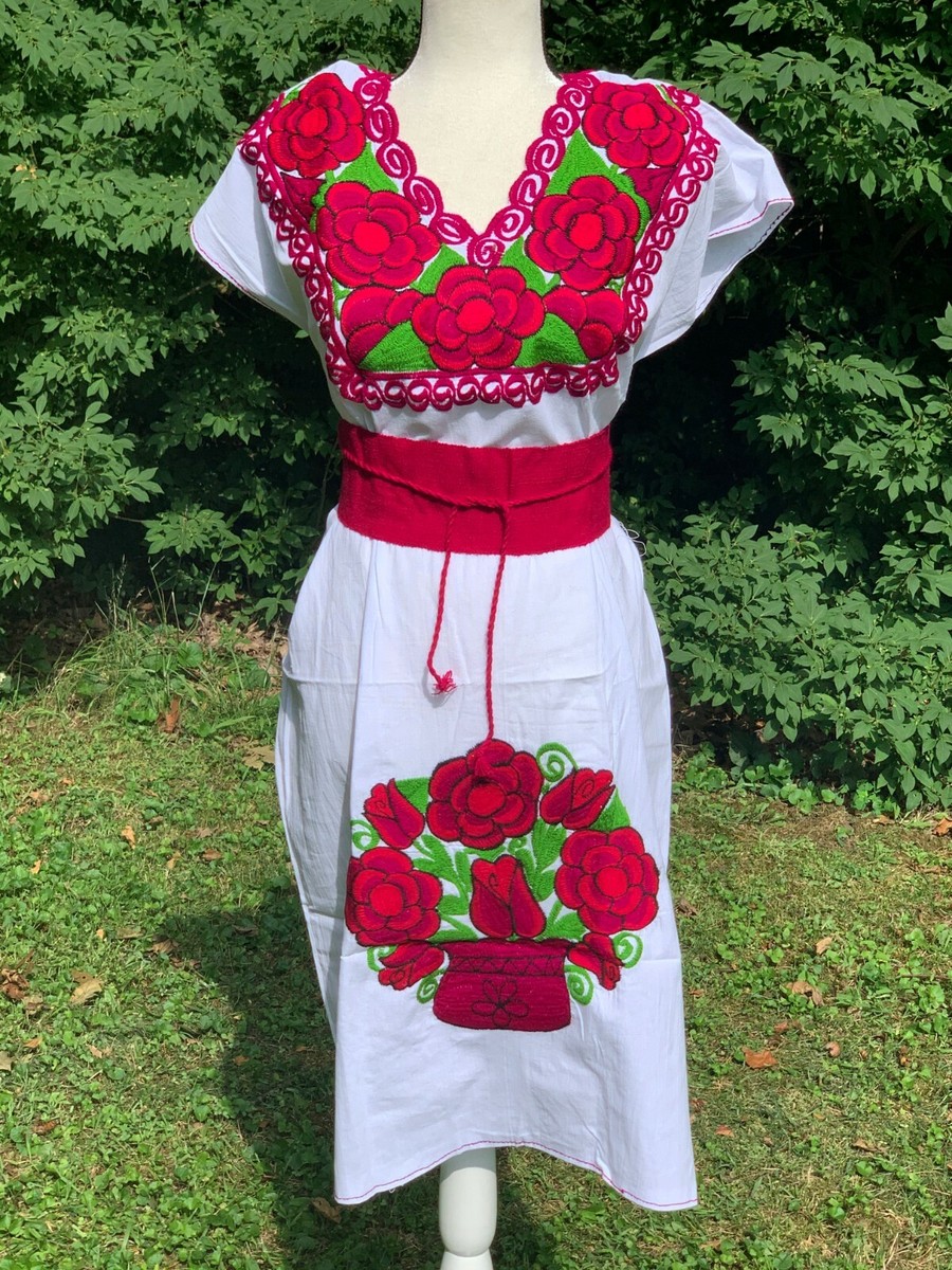 green emerald velvet dress Fernanda Floral Embroidered Mexican Dress- Vestido Mexicano Bordado