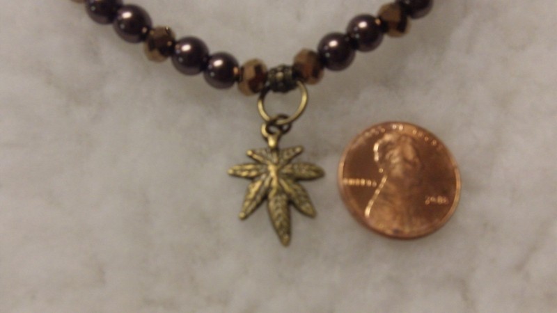 Bronze Hemp Charm Stretch Bracelet Mocha Brown Glass Pearl & Glass Bronze Beads 