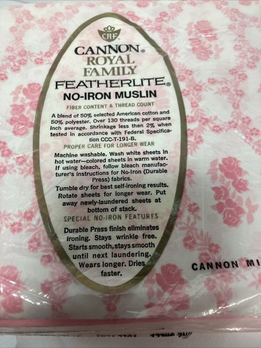 Vintage NOS Cannon Royal Family Floral Full Flat Sheet Pink Floral Wreath - Picture 4 of 6
