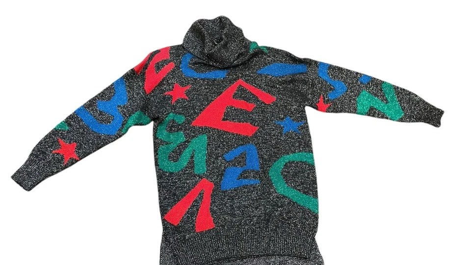 Conjunto de Falda Suéter Cuello Capucha Mezcla Lana de Cordero Metálica Art Deco Años 90 IB Difusión M Foto 2 de 4